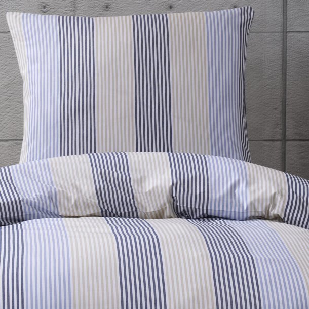 Dobbeltbl &amp; Sand stribet sengest, Bomuld, Skagen design