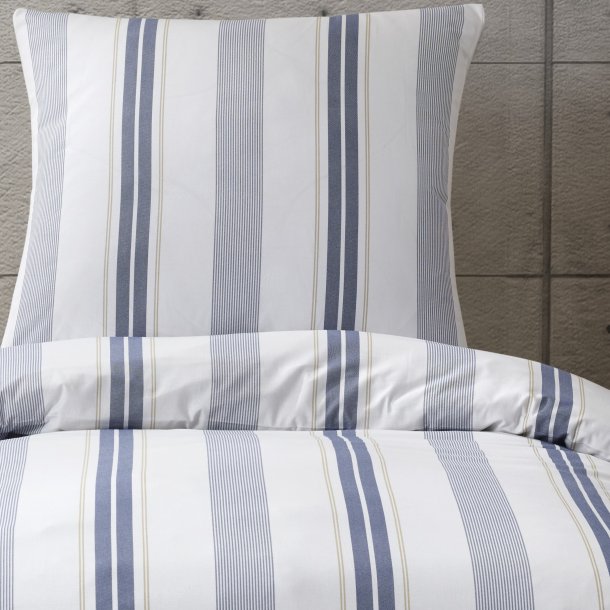 Bl &amp; hvid stribet sengest, Bomuld, Skagen design
